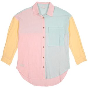 simply Southern Color block Gauze Button Down shirt